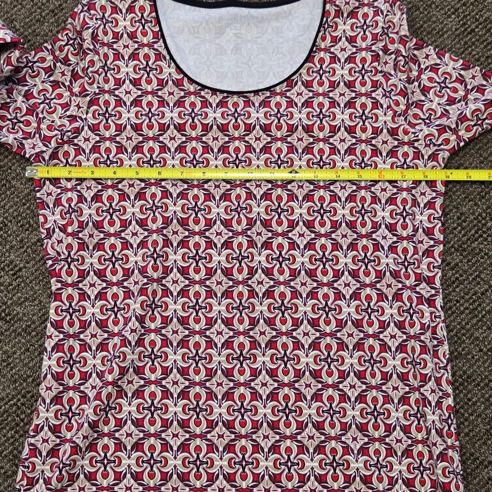 Kim Rogers Medium Red Geometric Medallion Print Long Sleeve Scoop Neck Top - Picture 5 of 7